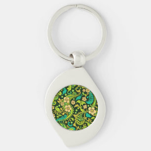 Green Paisley Pattern Key Ring