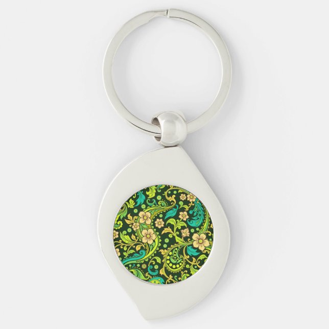 Green Paisley Pattern Key Ring (Front)