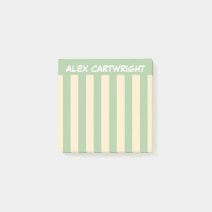 Green & Pale Yellow Stripes With Your Name Post-it Notes