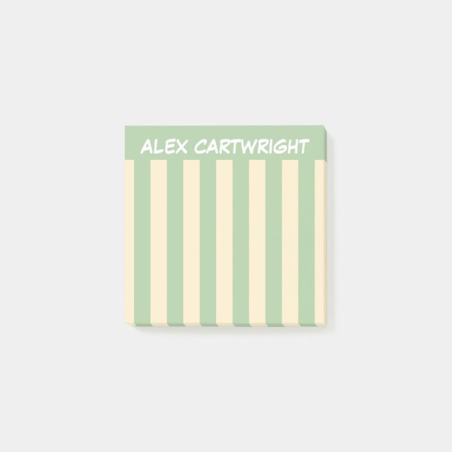 Green & Pale Yellow Stripes With Your Name Post-it Notes (Front)