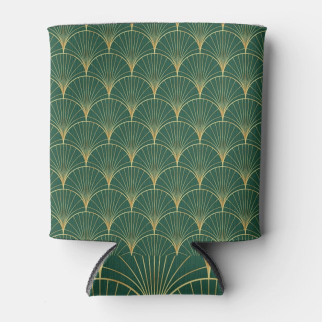 Green Palm Leaf Art Deco Can Cooler (Front)