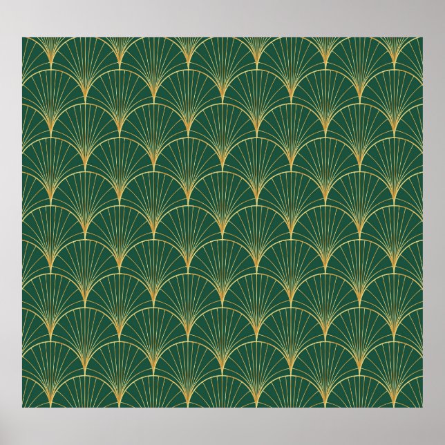 Green Palm Leaf Art Deco Poster (Front)