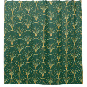 Green Palm Leaf Art Deco Shower Curtain