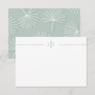 Green Palm Leaf Minimal Monogram Note Card