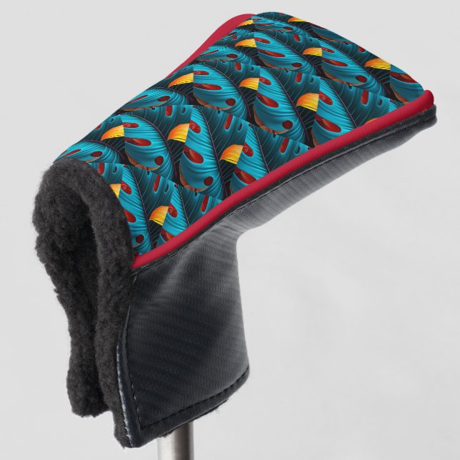 Green Palm Leaf Pattern Golf Head Cover (3/4 Front)