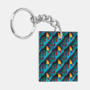 Green Palm Leaf Pattern Key Ring