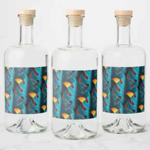 Green Palm Leaf Pattern Liquor Bottle Label