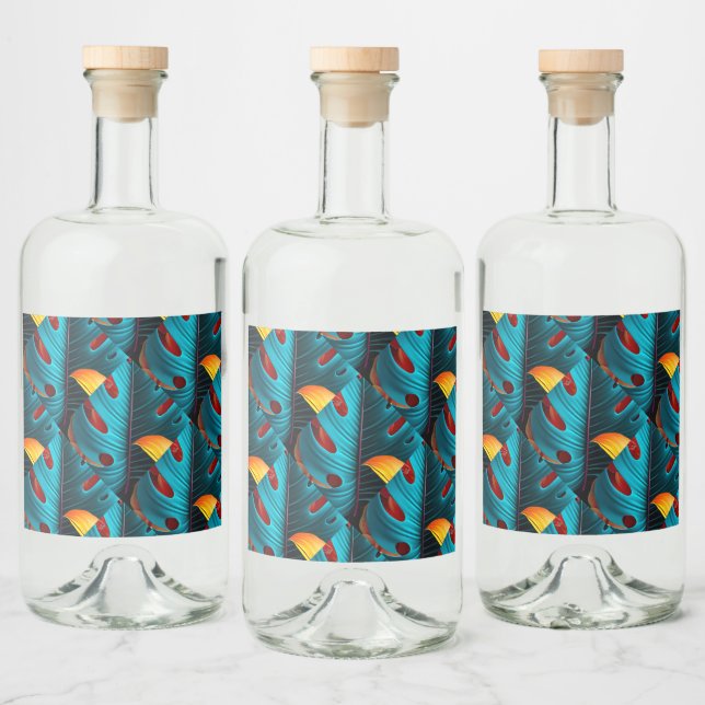 Green Palm Leaf Pattern Liquor Bottle Label (Bottles)