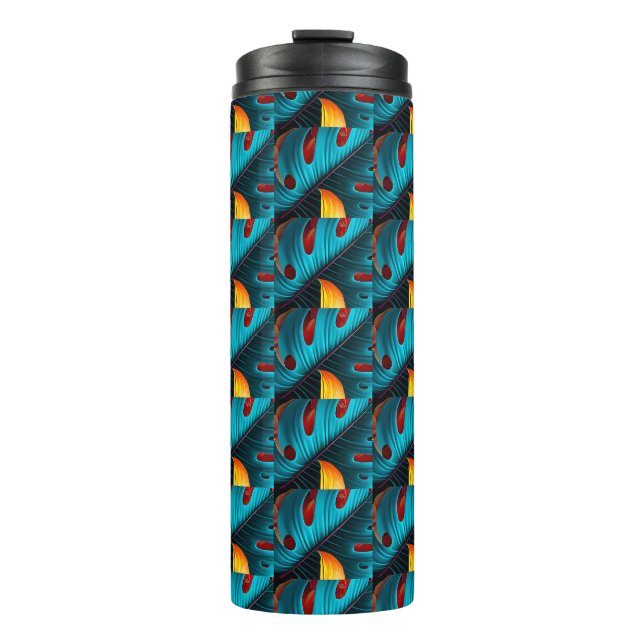 Green Palm Leaf Pattern Thermal Tumbler (Front)