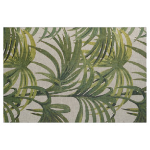 Green Palm Leaf Print Linen Fabric