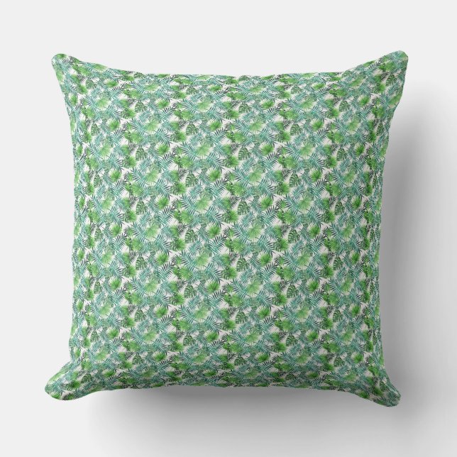 Green Palm Leaf Tropical Island Pattern Pillow (Front)