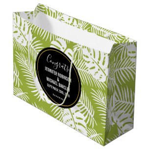 Green Palm Leaf Tropical Pattern Wedding Congrats Large Gift Bag