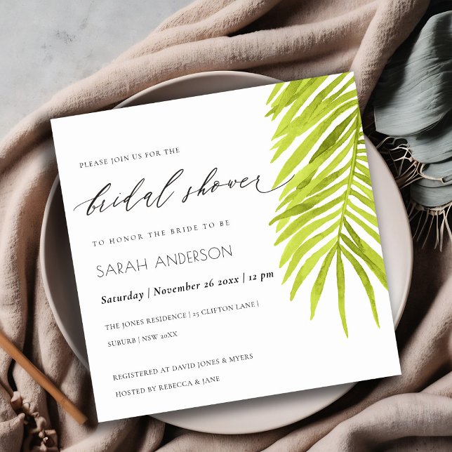 GREEN PALM LEAF WATERCOLOUR FOLIAGE BRIDAL SHOWER INVITATION (Creator Uploaded)