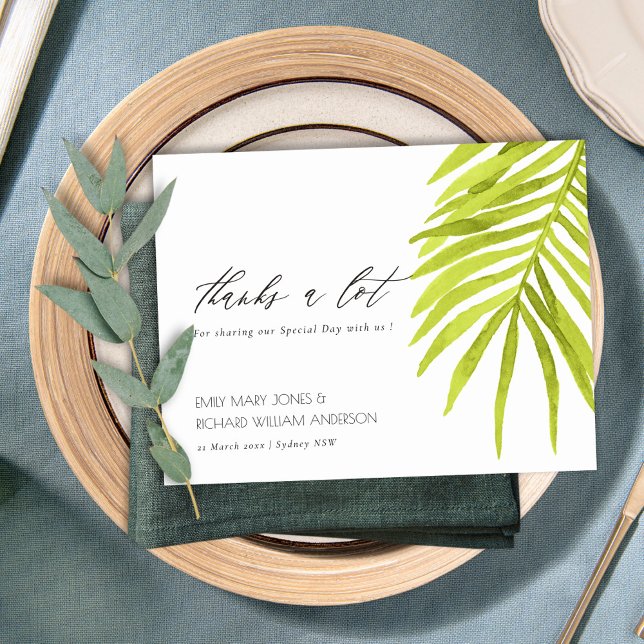 GREEN PALM LEAF WATERCOLOUR FOLIAGE THANK YOU POSTCARD (Creator Uploaded)