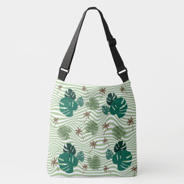 Green Palm Leaf with Wave Illusion  Crossbody Bag (Front)