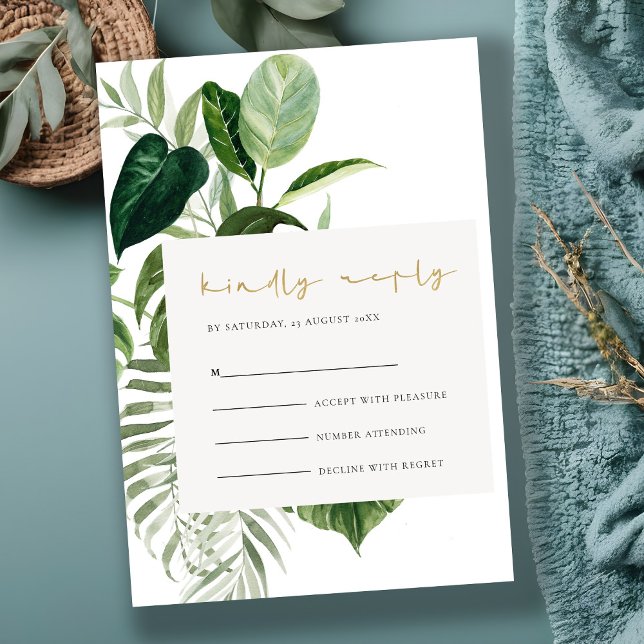 Green Palm Leafy Tropical Foliage Wedding Rsvp Enclosure Card (Creator Uploaded)