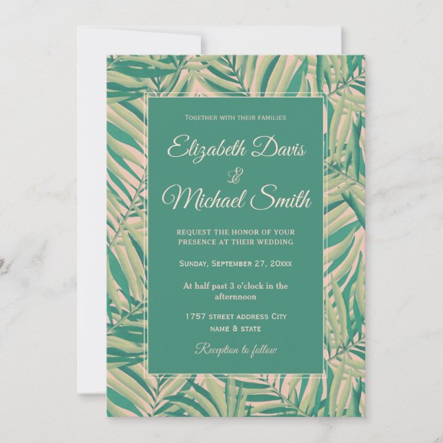 Green Palm Leaves Aesthetic Invitation (Front)