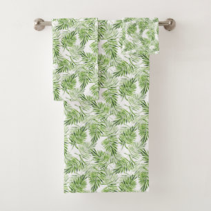 Green Palm Leaves Bath Towel Set