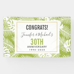 Green Palm Leaves Jungle Pattern Anniversary Banner