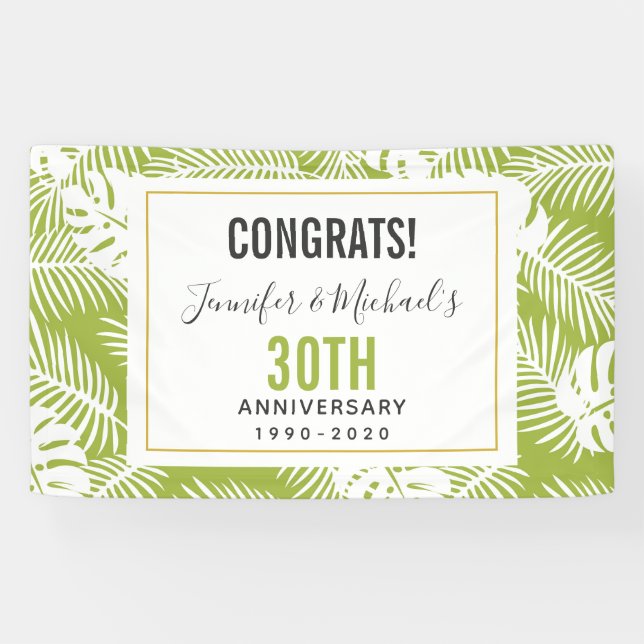 Green Palm Leaves Jungle Pattern Anniversary Banner (Horizontal)