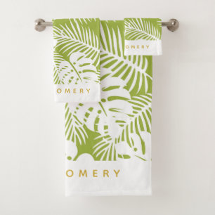 Green Palm Leaves Jungle Pattern Personalised Bath Towel Set
