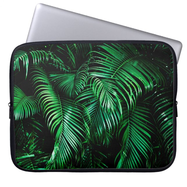Green palm leaves laptop sleeve (Front)