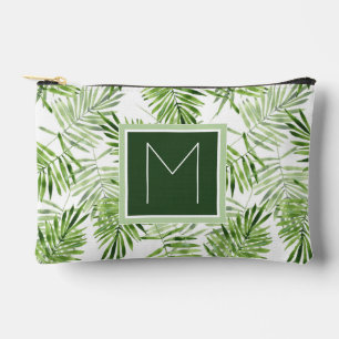 Green Palm Leaves Monogram Accessory Pouch