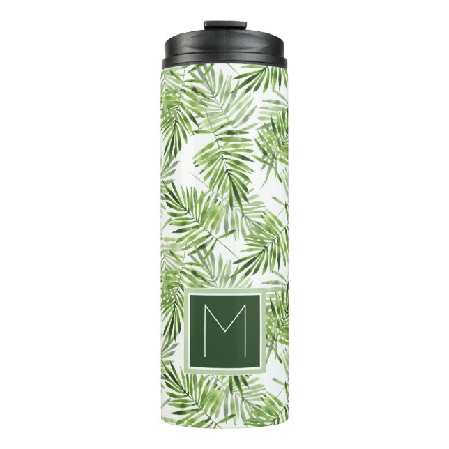 Green Palm Leaves | Monogram Thermal Tumbler (Front)