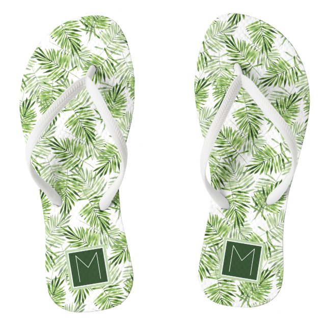 Green Palm Leaves | Monogram Thongs (Footbed)