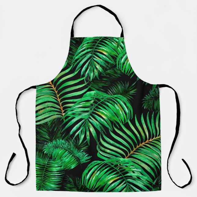 Green palm leaves pattern apron (Front)