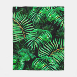 Green palm leaves pattern fleece blanket