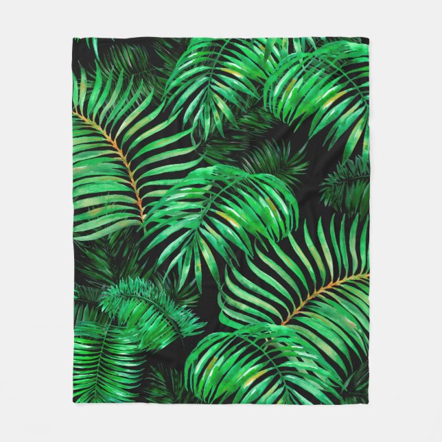 Green palm leaves pattern fleece blanket (Front)