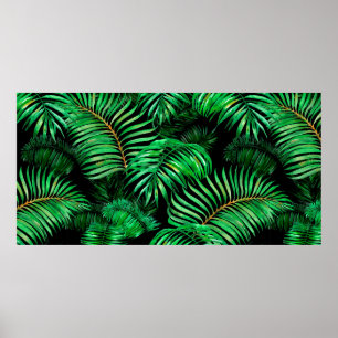 Green palm leaves pattern poster