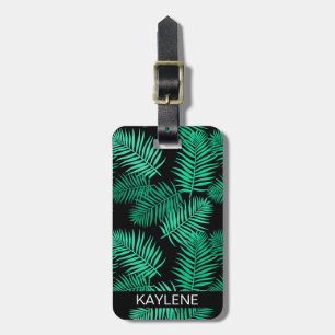Green Palm Leaves Personalised Luggage Tag