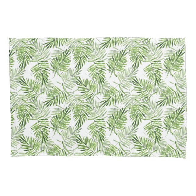 Green Palm Leaves Pillowcase (Front-Left)