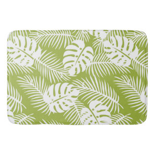 Green Palm Leaves Rainforest Pattern Bath Mat
