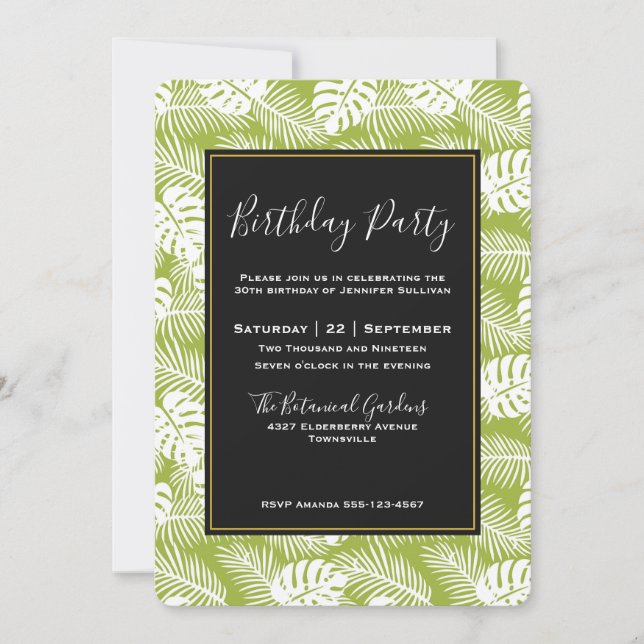 Green Palm Leaves Rainforest Pattern Birthday Invitation (Front)
