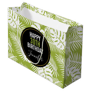 Green Palm Leaves Rainforest Pattern Birthday Large Gift Bag