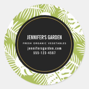 Green Palm Leaves Rainforest Pattern Business Classic Round Sticker