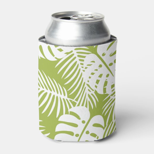 Green Palm Leaves Rainforest Pattern Can Cooler (Can Front)
