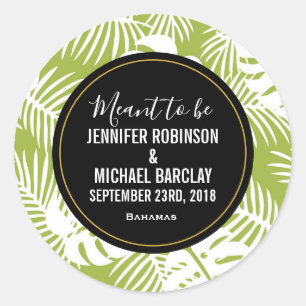 Green Palm Leaves Rainforest Pattern Classic Round Sticker