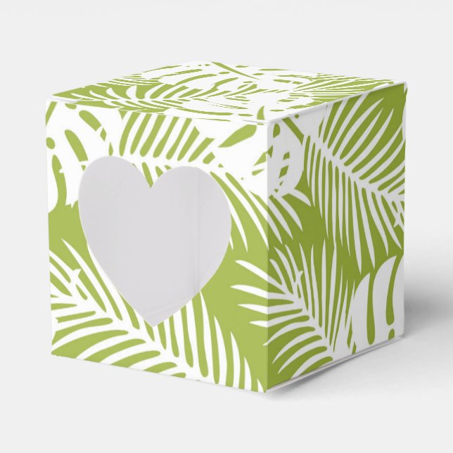 Green Palm Leaves Rainforest Pattern Favour Box (Front Side)