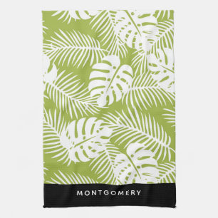 Green Palm Leaves Rainforest Pattern Personalised Tea Towel