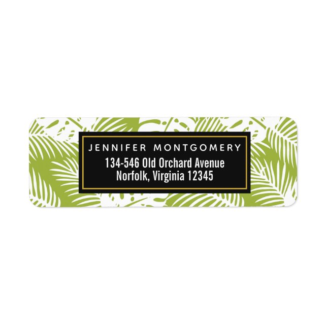 Green Palm Leaves Rainforest Pattern Return Address Label (Front)