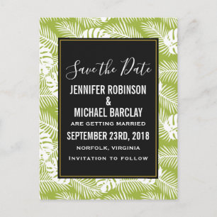 Green Palm Leaves Rainforest Pattern Save the Date Postcard