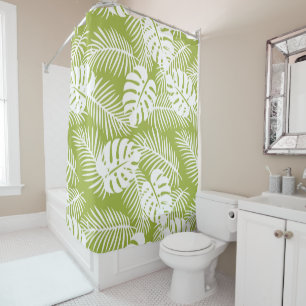 Green Palm Leaves Rainforest Pattern Shower Curtain