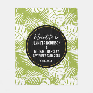 Green Palm Leaves Rainforest Pattern Wedding Fleece Blanket