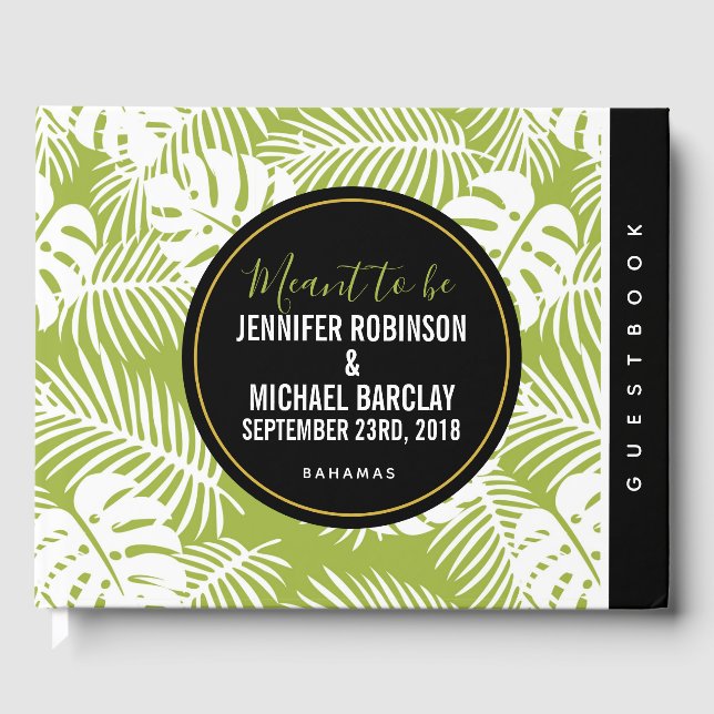 Green Palm Leaves Rainforest Pattern Wedding Guest Book (Front)