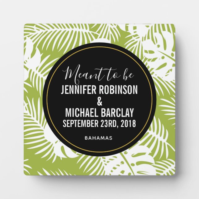 Green Palm Leaves Rainforest Pattern Wedding Plaque (Front)