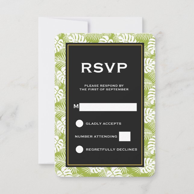 Green Palm Leaves Rainforest Pattern Wedding RSVP (Front)